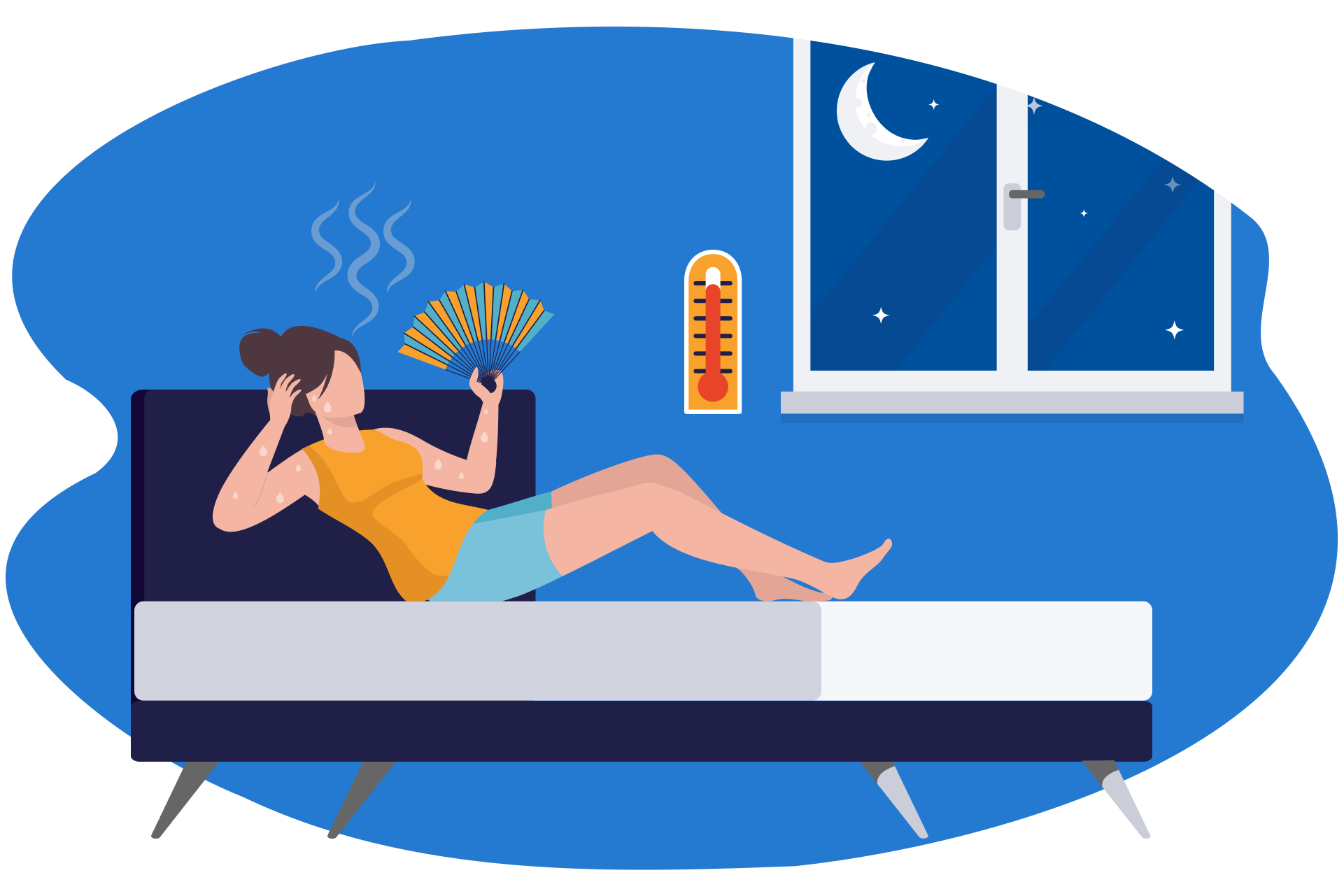 Pessoa deitada na cama com calor